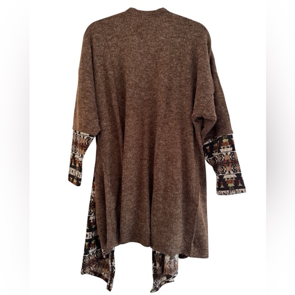 Yak & Yeti Brown Knit Tribal Draped Open Front Cardigan Size Small/Medium - Picture 4 of 5